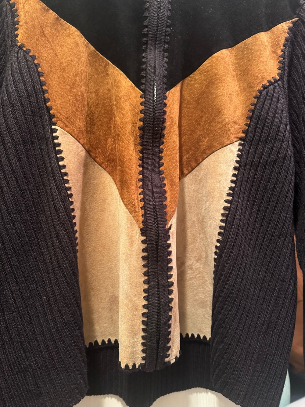 Vintage Designers Studio Groovy Patchwork Suede Leather Zip up Jacket XL - Picture 2 of 12